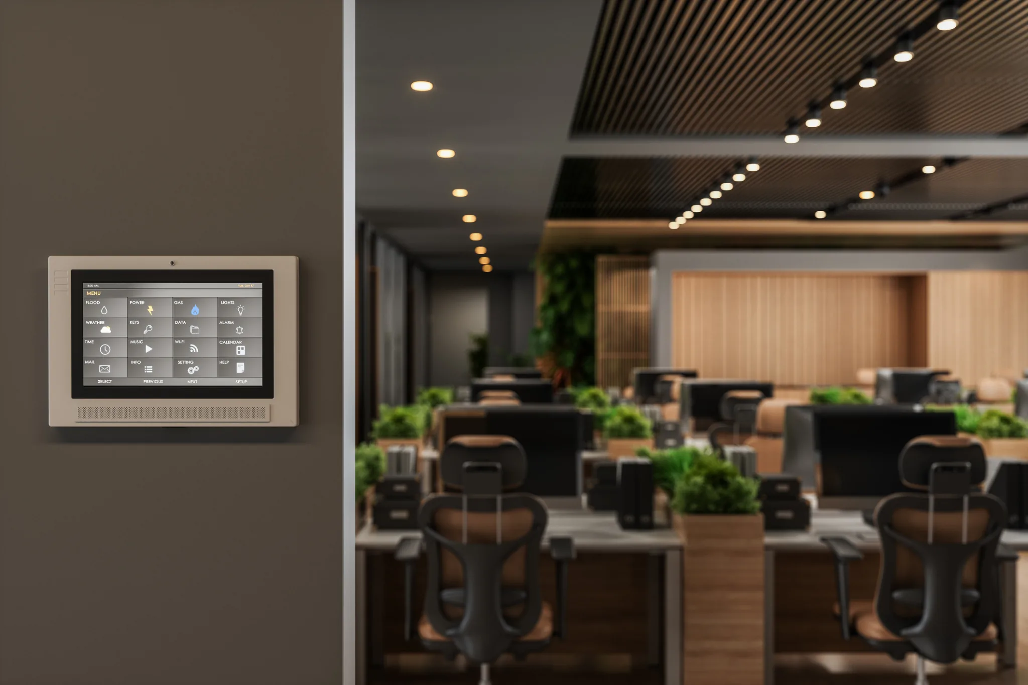 C-Bus touchscreen controlling office lighting and building automation